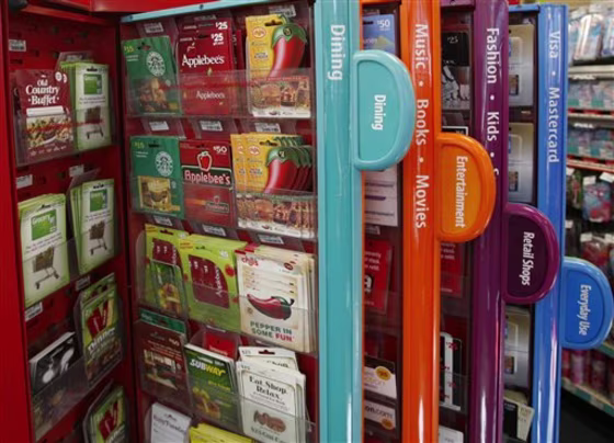 This file photo&nbsp;shows a gift card kiosk in New York.